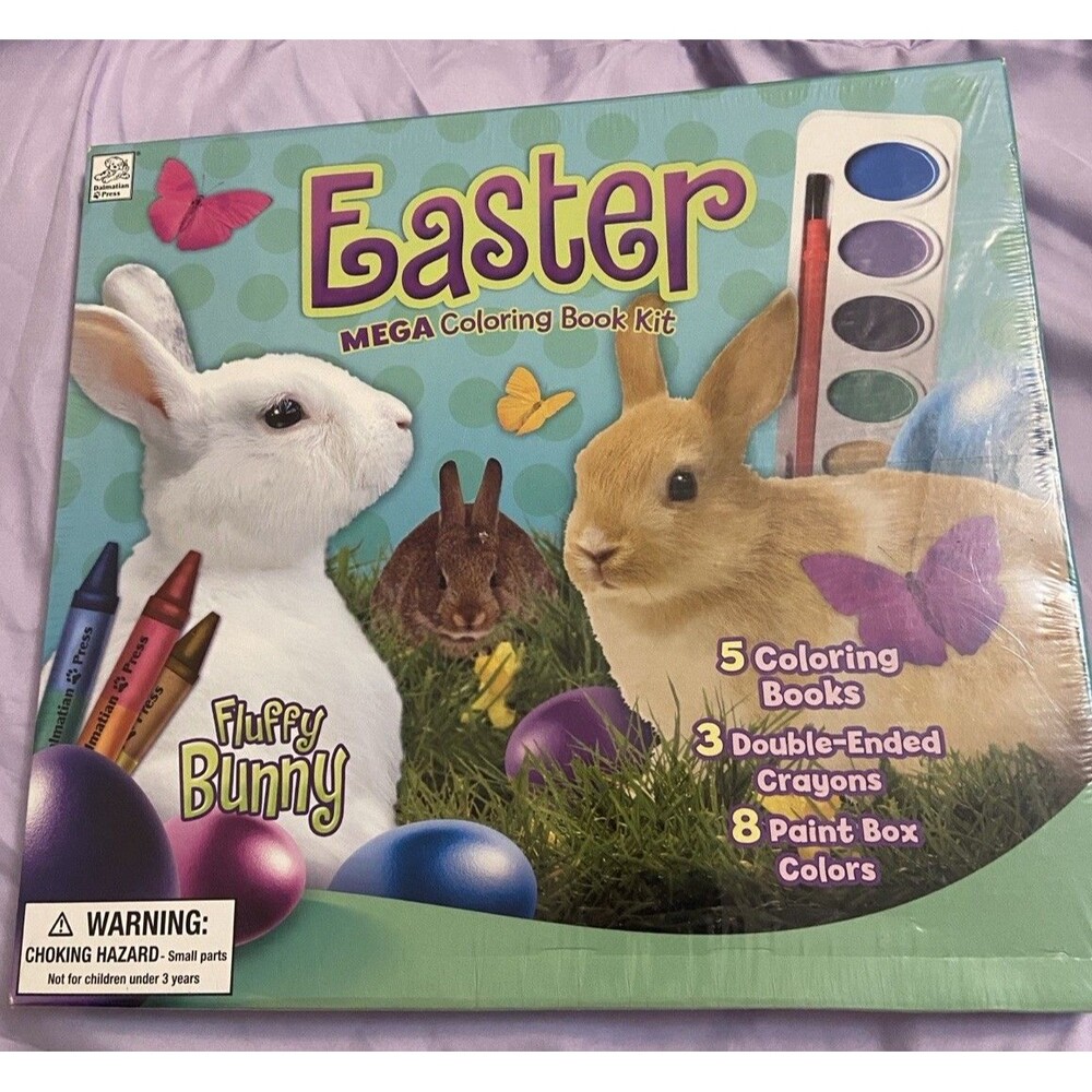 Fluffy Bunny 5 Coloring Books Crayons Paint Sealed Activity Kit  Easter Age 3 +